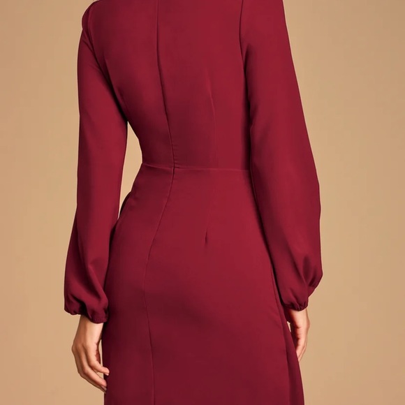 lulus believe it or knot wine red maroon long sleeve mini wrap dress SMALL - Picture 3 of 6